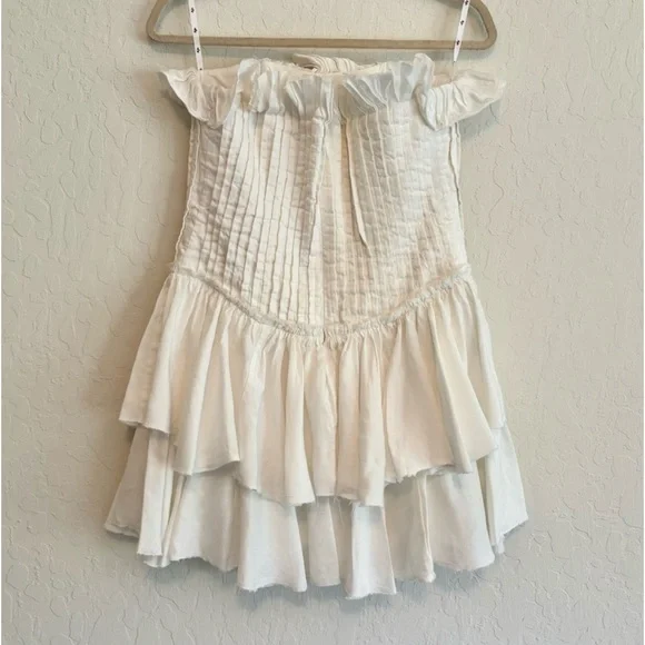 AJE Utopia Strapless Mini Dress with Drop and Waist Peplum Ruffles in White M - Picture 4 of 11